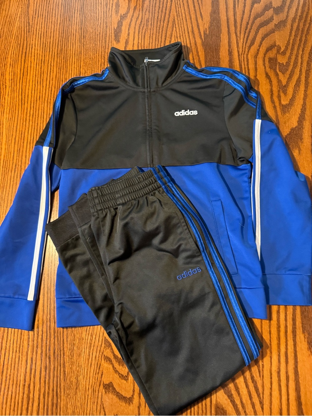 adidas Kids Black and Blue Track Jacket & Joggers Set